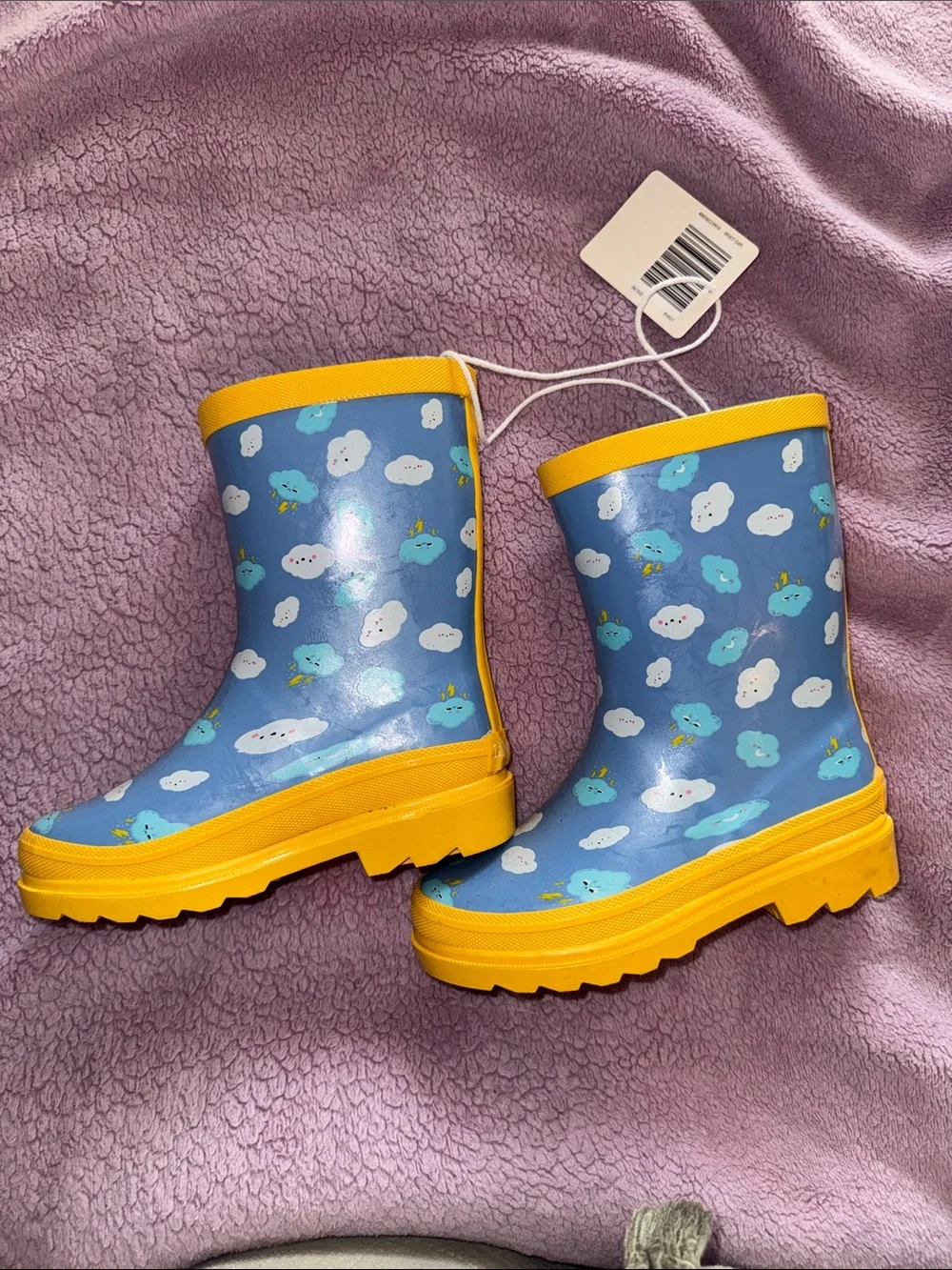 Kids Cloud Print Rain Boots in Blue and Yellow